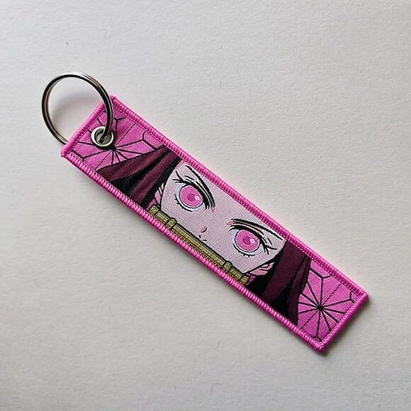 Anime Pink Fabric Keychain – Double-Sided Embroidered Strap Accessory - Picture 2 of 4